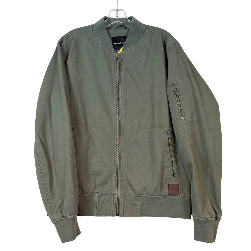 NWT Lucky Brand Mens Bomber Jacket Green Full Zip Cotton Twill •S• Gorpcore